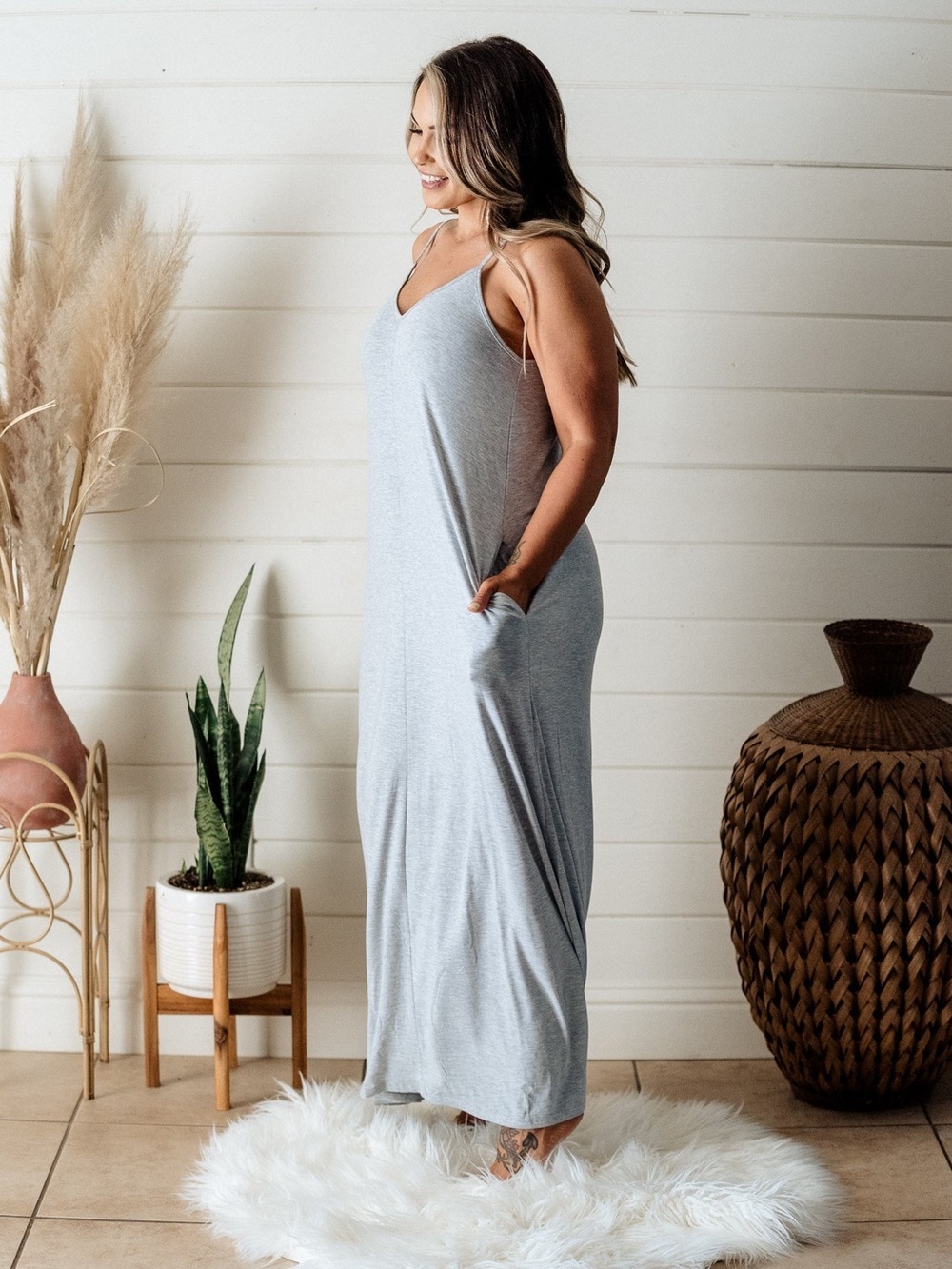 Zenana Outfitters Light Heather Gray Spaghetti-Strap Maxi Dress - Picture 2 of 4